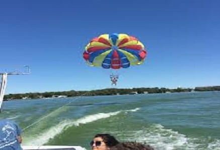 Put-in-Bay Parasail - A photo of a person parasailing around the Put-in-Bay Island in Ohio.